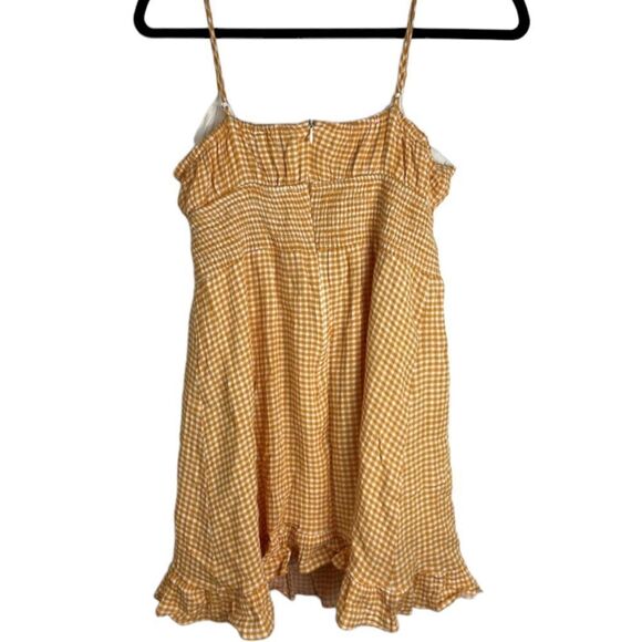Urban Outfitters Dress Forum Orange White Gingham Smocked Mini Dress - M - Picture 8 of 11